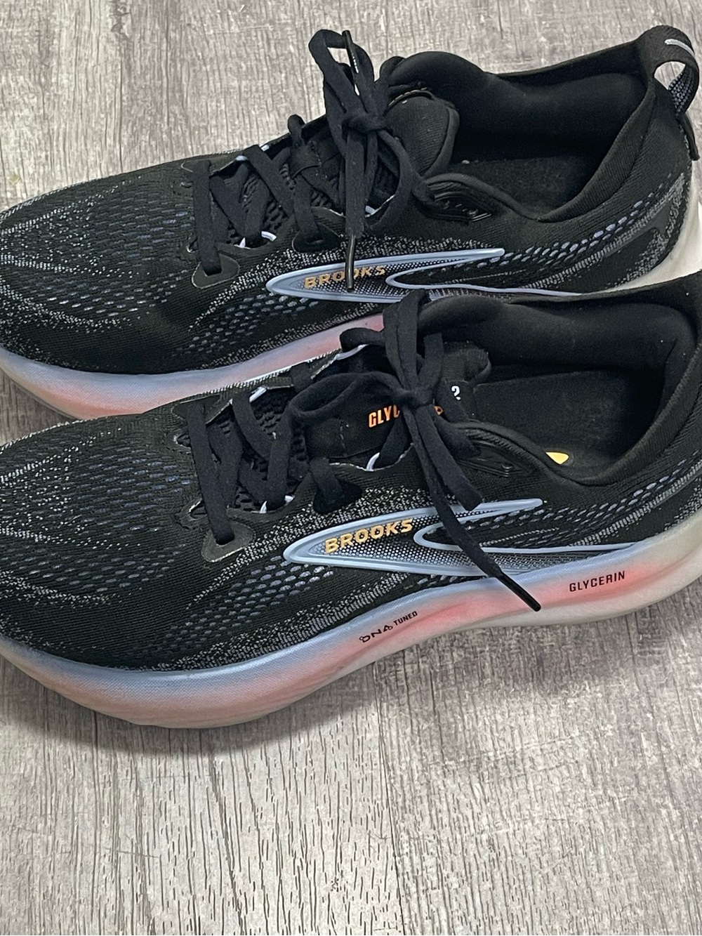 Brooks Glycerin 22 Running Shoes Sneakers Black/Blue Heron/Orange Womans 10